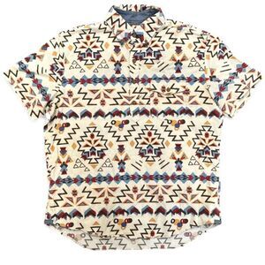 American Eagle Classic Fit Aztec Southwestern Print Half Button Up Shirt Medium